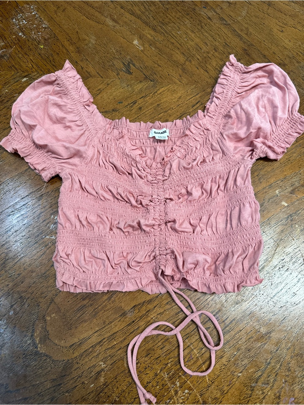 Garage Dusty Pink Ruched Puff-Sleeve Crop Top